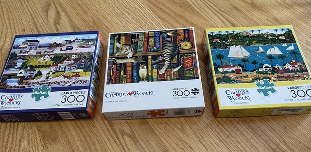 Lot of 3 - 300 Piece Large Pc Jigsaw Puzzles Buffalo Charles Wysocki - Complete