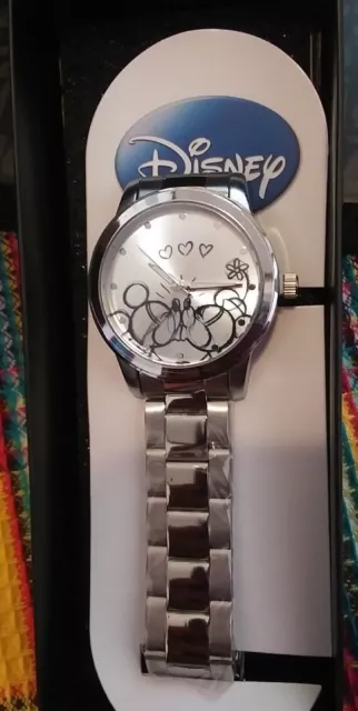 Disney Mickey & Minnie Mouse Womens Silver Alloy Watch, Stainless Steel Bracelet