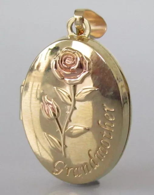 9ct Gold Locket - 9ct Gold "Grandmother" Opening Oval Floral Locket/Pendant