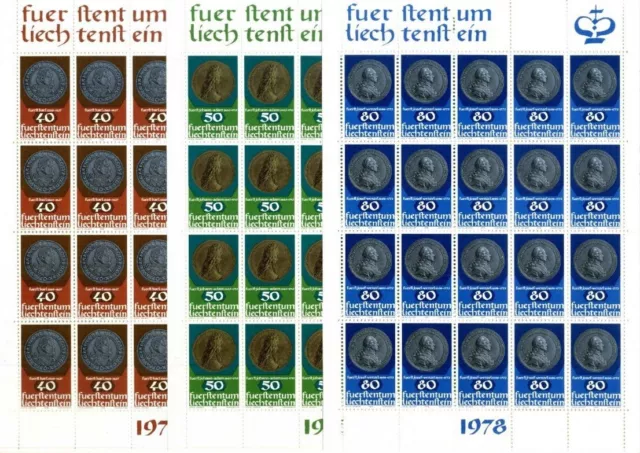 1978 LIECHTENSTEIN minifogli MNH **, 651/653 monete e medaglie