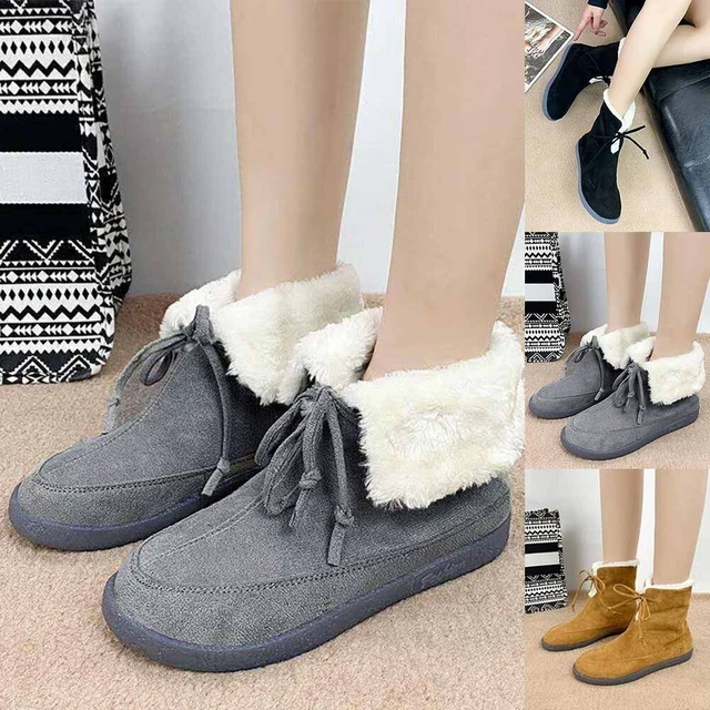 Stivali da neve scarpe comode moda flangia lacci peluche foderati morbidi