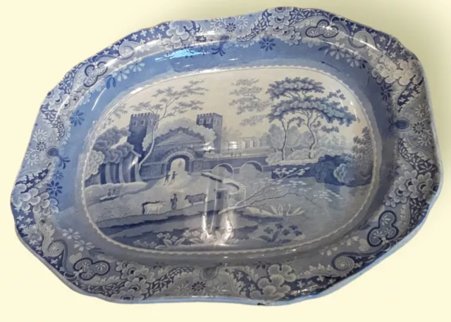 Copeland  & Garrett Blue & White Willow Pattern Deep Meat Dish Used Condition.