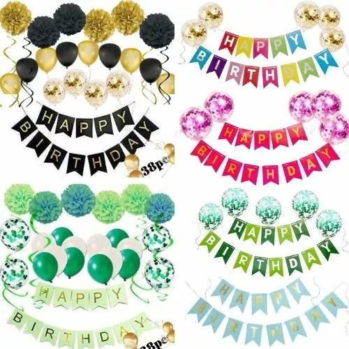 Happy Birthday Bunting Banner Latest Confetti Balloons Party Decoration Garland