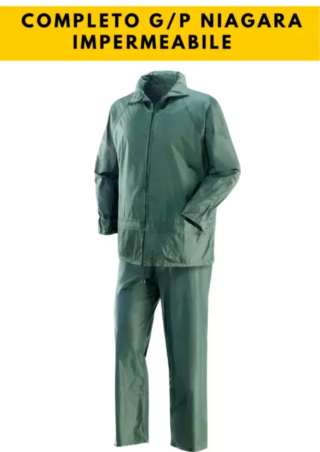 Completo giacca e pantalone Antipioggia, spalmato intern. in PVC,  Impermeabile