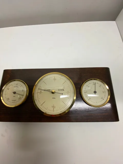 Wand Thermometer/ Hydro/ Barometer  Holz Mit 3 Geräten Hinter Glas