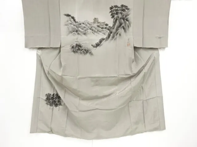 82058# Japanese Kimono / Antique Mens Juban / Scenery Of House
