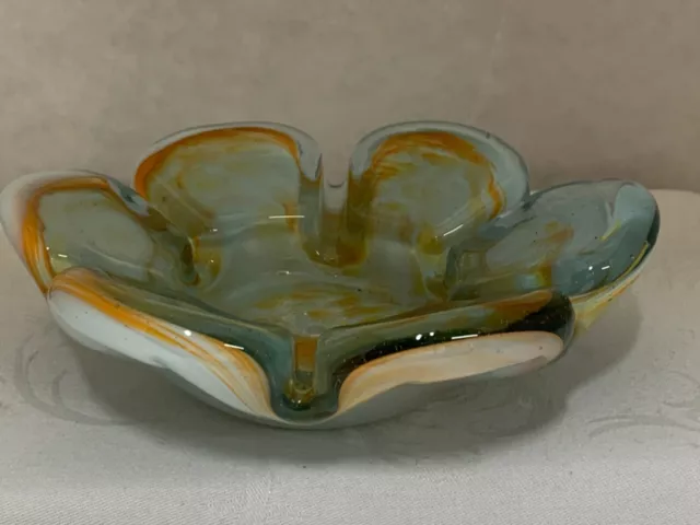 Art Glass Petal Dish Unusual Colors Good Condition