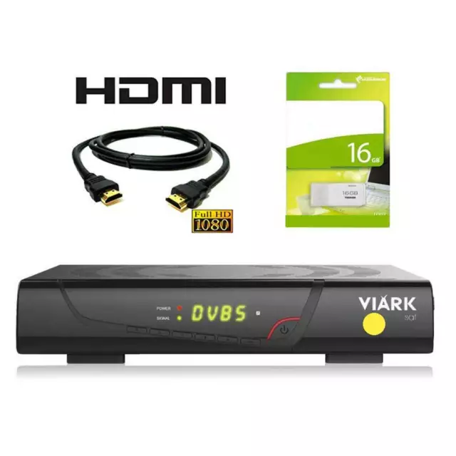 receptor satelite viark sat + cable hdmi+ usb 16gb + portes+ factura+ garantia