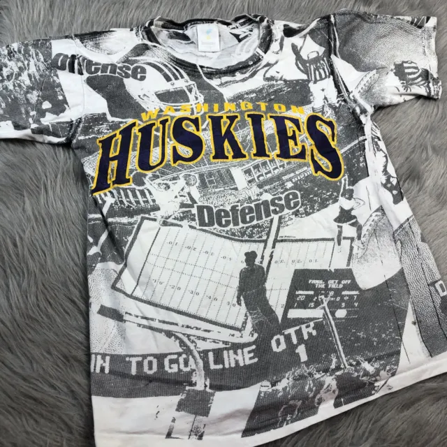 Vintage 90s Huskies UW College Washington All Over Print T Shirt Jostens