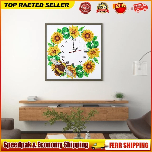 Aisen Wanduhr, Blumen, Diamond Painting, 5D, Kreuzstich, Diamant-Stickerei, Kuns