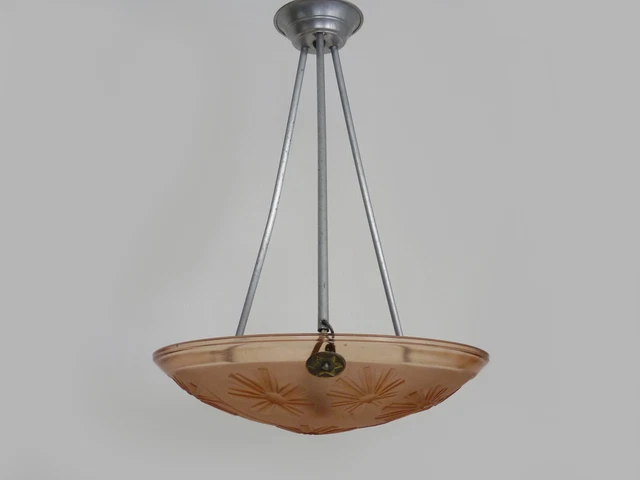 Lustre Déco Ancien En Pâte De Verre 1m2 – 4 Tulipes, 40cm De Diamètre, Style Rétro Chic