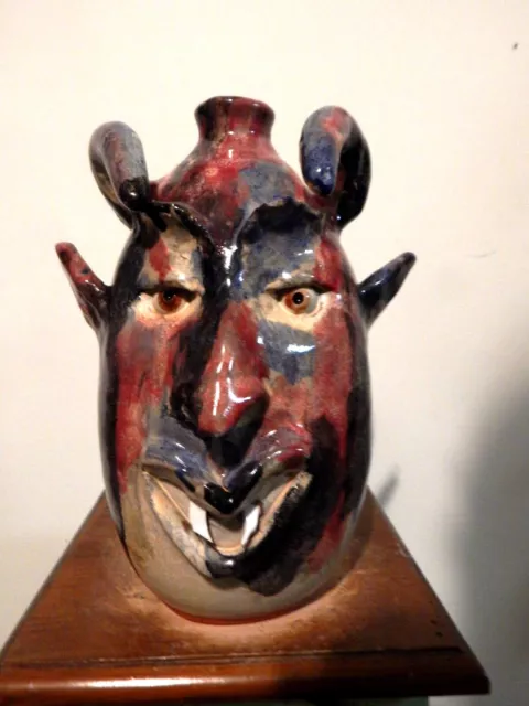 billy joe craven , face jug, folk art   pottery '' TALL11''  X 9'' WIDe