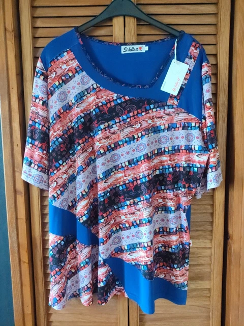 Tunic Femme Grande Taille 50/52 Noir Et Rouge - Imprimé Géométrique - Neuf Avec étiquettes