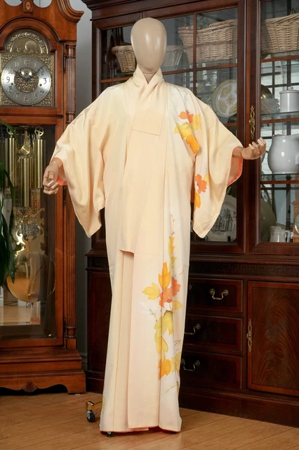 Dear Vanilla Japanese Silk Kimono Women's Robe Gown Authentic Japan Vintage Mint