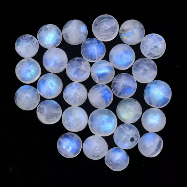 Natural Blue Fire Rainbow Moonstone 7 Mm Round Cabochon Loose Aaa Gemstone Lot