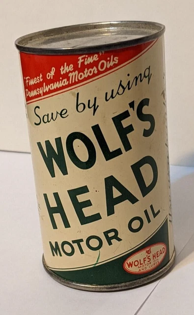 Vintage Wolf's Head Motor Oil Small Metal Bank - Complete in Very Good Condition