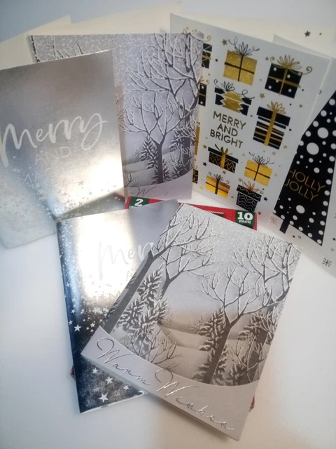 Two box's of 10 Christmas Cards 2 Designs Glitter And Foiled Christmas Card