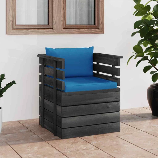 vidaXL Fauteuil de jardin avec coussins Bois de pin 05 OBF