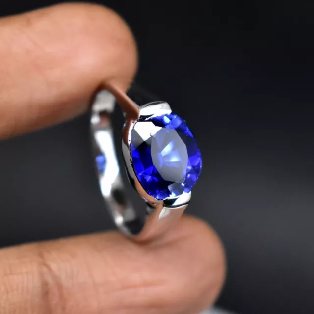 5.32 Gm Natural Blue Sapphire 925 Sterling Silver Classy Statement Ring US 10