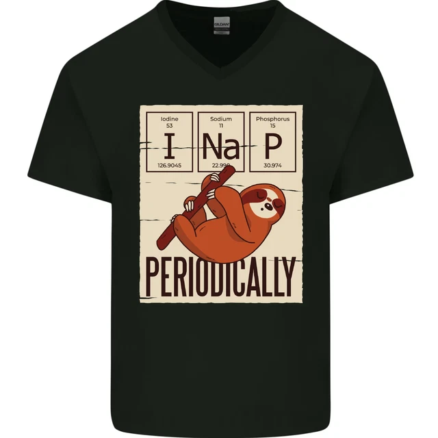 T-shirt da uomo collo a V cotone collo a V tavolo periodico I Nap divertente pigrizia geek