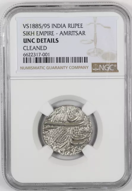 NGC UNC Det. VS1885/93 India Rupee Sikh Empire - Amritsar Silver Coin