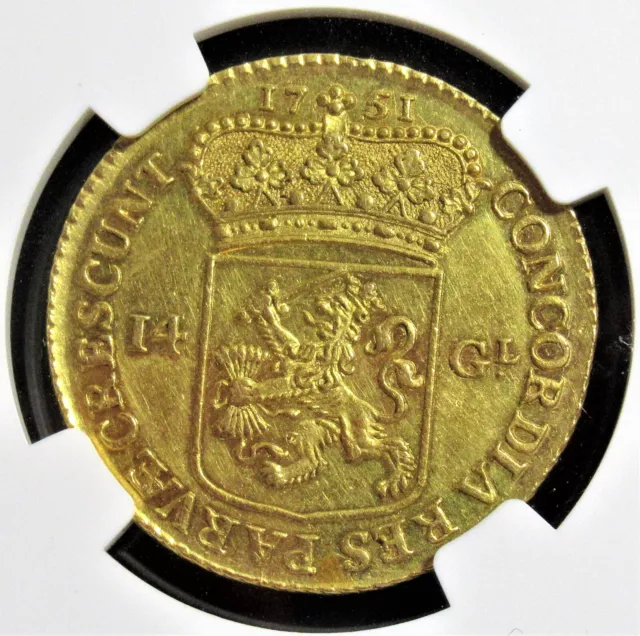 Netherlands: Utrecht. Provincial gold 14 Gulden 1751 UNC Details (Cleaned) NGC. 2