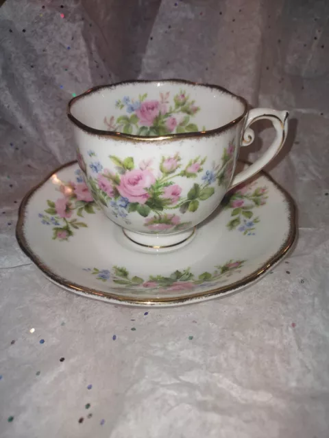 Vintage Roslyn Fine Bone China MOSS ROSE Tea Cup & Saucer Set England