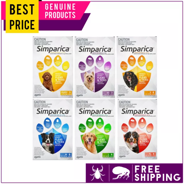 SIMPARICA 6 Doses for Dogs All Sizes Flea and Tick Prevention FREE Shipping