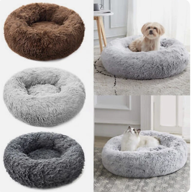Fluffy Soft Comfy Calming Donut Dog Cat Beds Warm Bed Pet Round Plush Puppy Beds