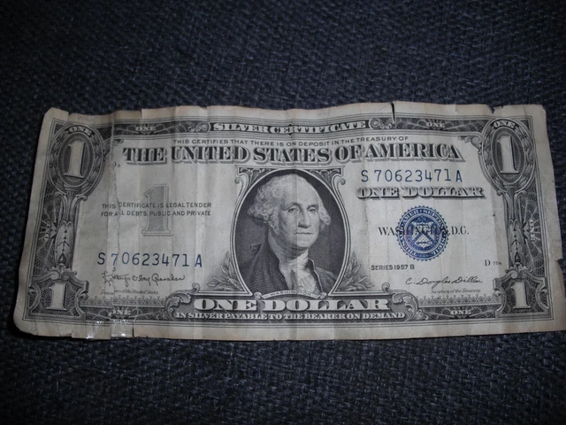 ✔ One 1957 Blue Seal $1 Dollar Silver Certificate, VG/VF, Old US One Dollar Bill