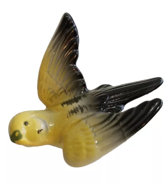 Vintage Yellow Budgie Budgerigar Parakeet Bird Clip On Ornament Figurine Japan