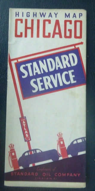 1945 Chicago vicinity road map Standard Illinois downtown streets