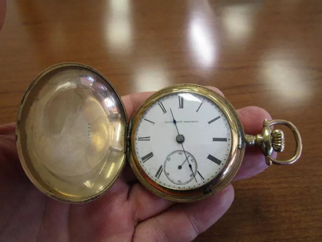 1896 Elgin Pocket Watch Men's Size 18 Gold Plated Hunting Case Working