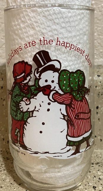 Holly Hobbie MERRY XMAS Coca-Cola 6” Glass VTG American Greetings GIRL SNOWMAN
