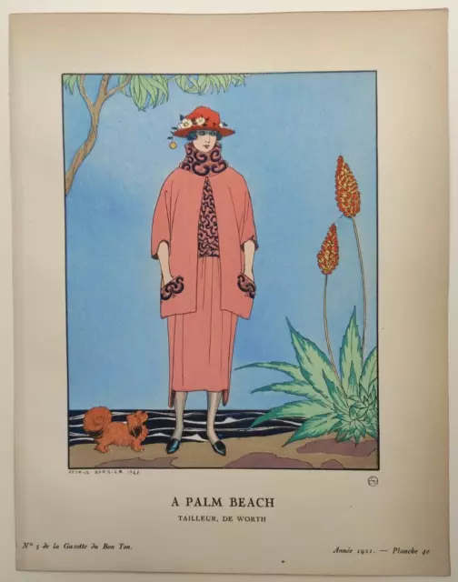 A Palm Beach, George Barber, Original Stencil From 1921, Gazette Du Bon Ton A Palm Beach, George Barber, Original Stencil From 1921, Gazette Du Bon Ton