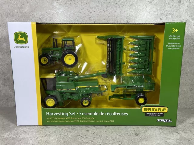 ERTL 1/64 John Deere Harvest Set 7720 Combine 4555 Tractor & 500 Grain Cart