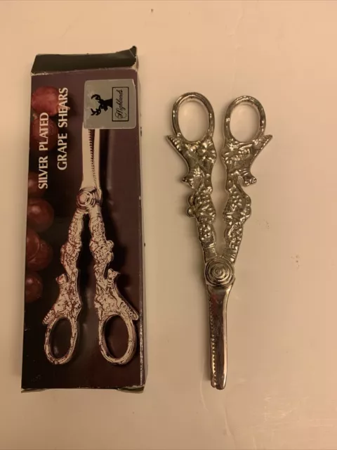 Highland - Vintage Silver Plated Grape Shears Vines Foxes Scissors Boxed