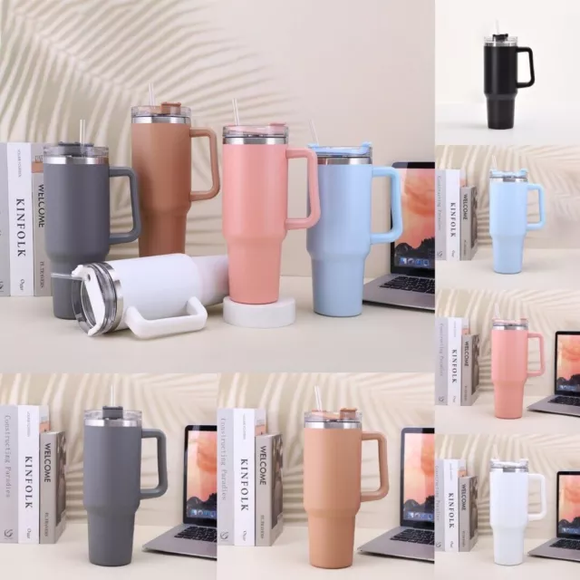 40 oz Tumbler Straw Lid Insulated Stainless Steel Water Bottle Coffee Mug Travel