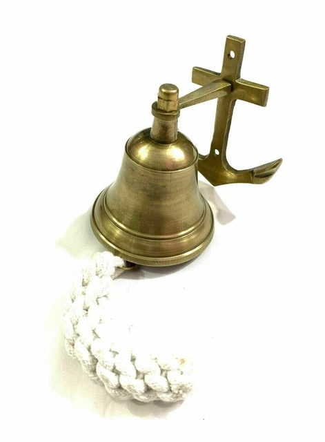 Campana náutica vintage de 3 campanas de latón antiguo con ancla,...