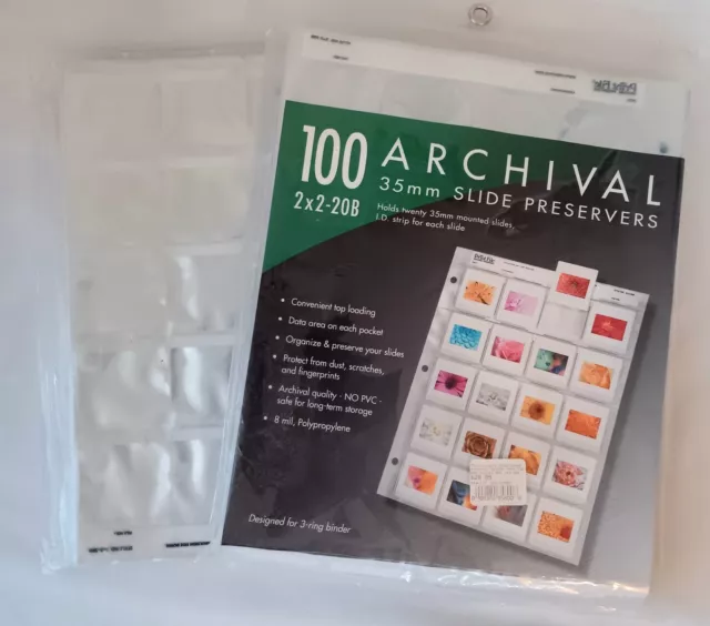2pack Print File 2x2-20B 35mm Archival Storage Sheets for 20 Slides Open Box