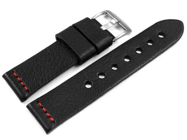 Uhrenarmband - Ranger - massives Leder - schwarz rote Naht 18, 20, 22, 24 mm NEU