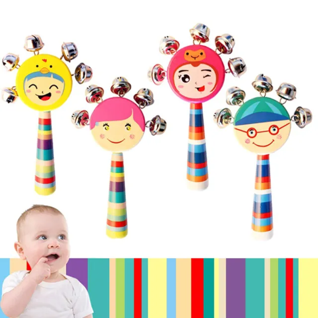 Rainbow Hand Teny Bell Stick Stick Wooden Percussion Musical Toy for Kids Ga7H