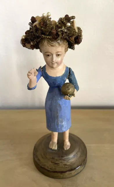 Ancien enfant Jésus bois sculpté XVIII statue saint ange santos doll mannequin 2