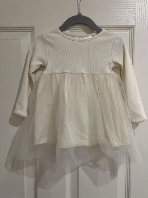 Zara Baby Girl Cream Ribbed Mesh Tutu Dress Christmas 9-12 Months