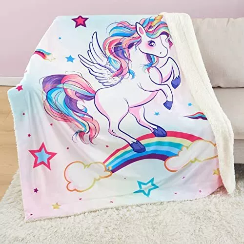 WERNNSAI Couverture Personnalisée Bébé pour Les Filles - Licorne Arc-en-Ciel Pla