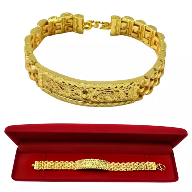 Bracelet Thai Baht Gold GP 24k 23k Yellow Chain Solid Dragon Men 3 Baht 8 Inch