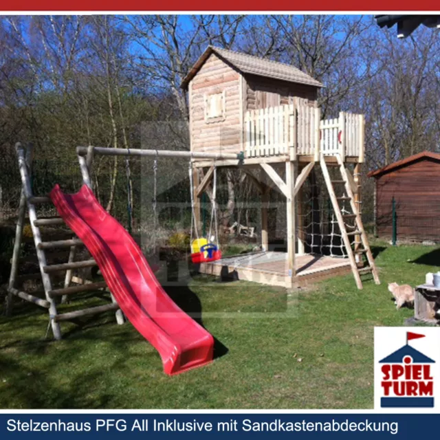 HOQ Spielturm Kinderhaus Stelzenhaus Spielhaus Baumhaus aus Holz NEU