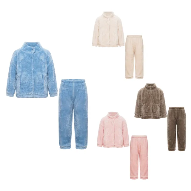 Girl Boy Sleepwear Trousers Pajamas Set Outerwear Loungewear Zipper Shirt Warm
