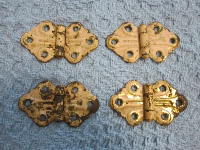 Lot of 4 Antique/Vintage Matching Butterfly Hinges Salvage Rust+paint 2.75 x1.5"