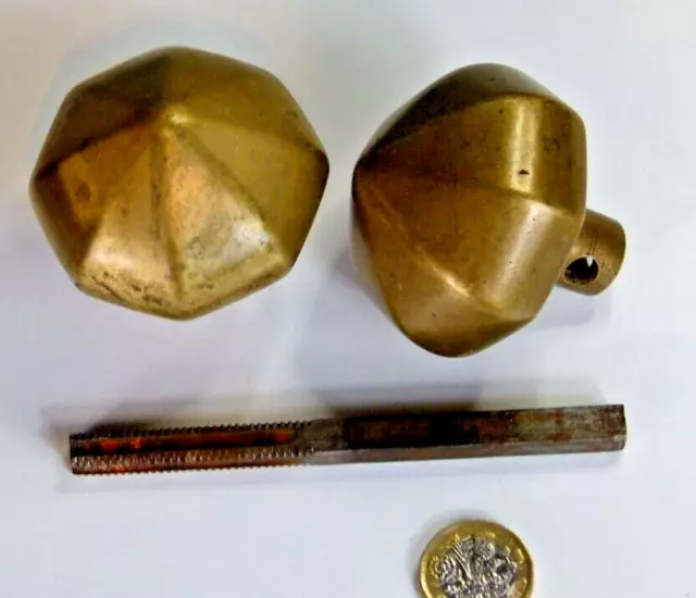 Antique Similar Pair Of Georgian Style Brass Octagonal Door Knob Handles